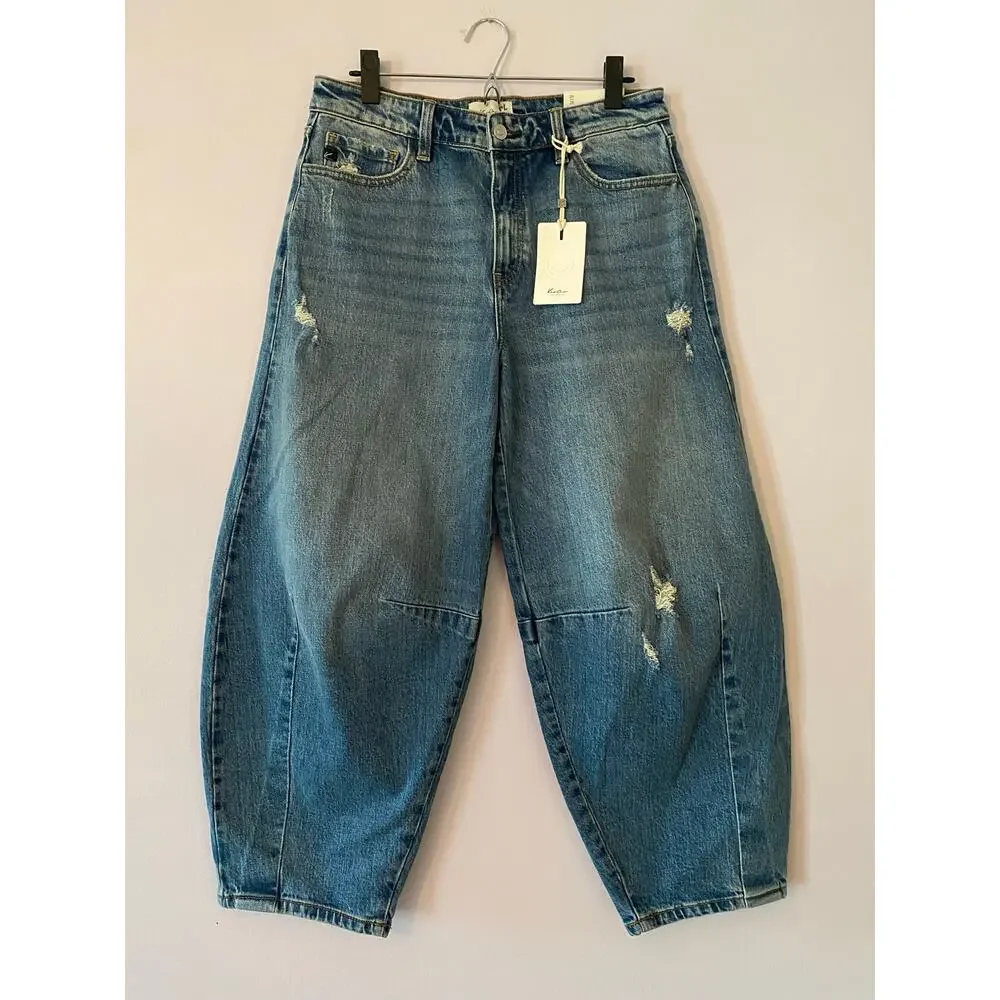 NWT KanCan Barrel Leg High Rise Horseshoe Fit Jeans Medium Wash Women's 9 / 28 - Picture 2 of 13